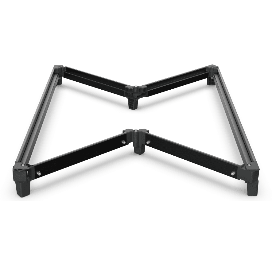 Black folding ENSUITE Shower Base frame, opened out