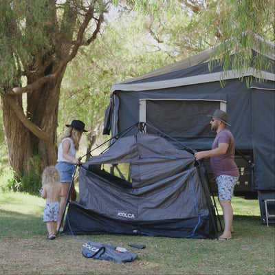 ENSUITE Single pop-up shower tent in use outdoors